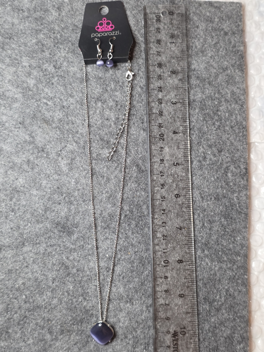 Paparazzi Women's Silver Necklace and Earrings Set - Purple Pendant B15